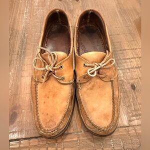 Sebago Tan Leather Boat Shoes with Classic Moc Toe